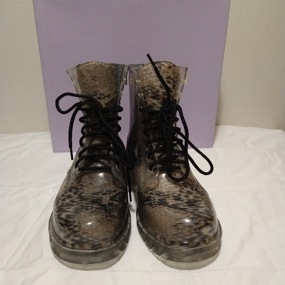 Madden Girl Snake Skin Rubber Rain Combat Boots - Picture 7 of 11